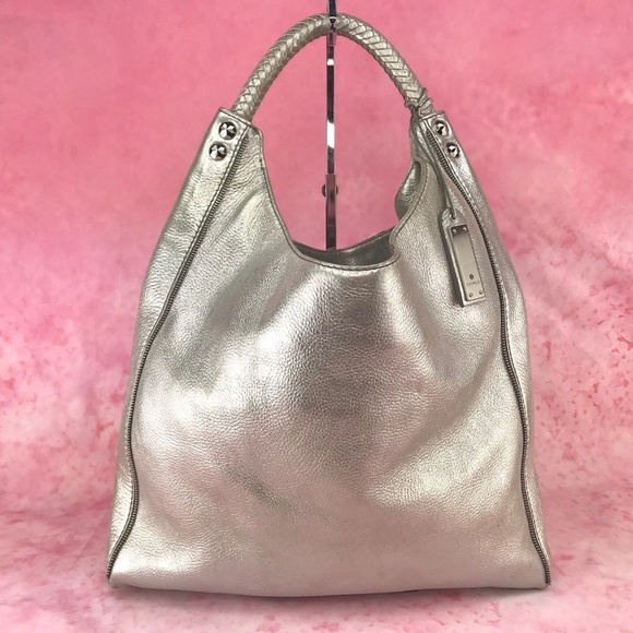 Michele Handbags - Michele "Inez" Braided Strap Hobo Purse Silver